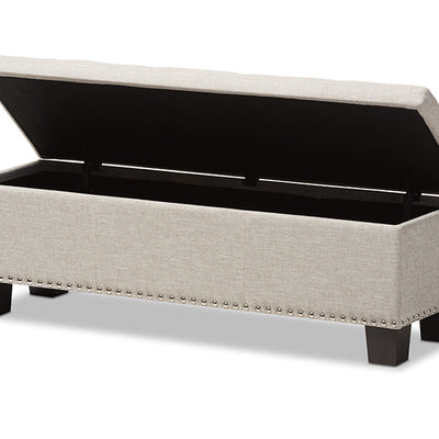 Baxton Studio Hannah Modern and Contemporary Beige Fabric Upholstered Button-Tufting Storage Ottoman Bench