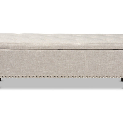 Baxton Studio Hannah Modern and Contemporary Beige Fabric Upholstered Button-Tufting Storage Ottoman Bench