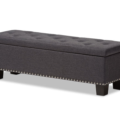Baxton Studio Hannah Modern and Contemporary Dark Grey Fabric Upholstered Button-Tufting Storage Ottoman Bench