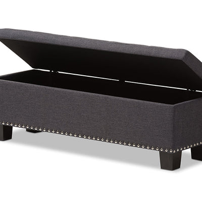 Baxton Studio Hannah Modern and Contemporary Dark Grey Fabric Upholstered Button-Tufting Storage Ottoman Bench