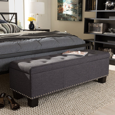Baxton Studio Hannah Modern and Contemporary Dark Grey Fabric Upholstered Button-Tufting Storage Ottoman Bench