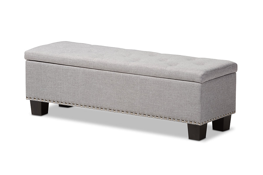 Baxton Studio Hannah Modern and Contemporary Grayish Beige Fabric Upholstered Button-Tufting Storage Ottoman Bench