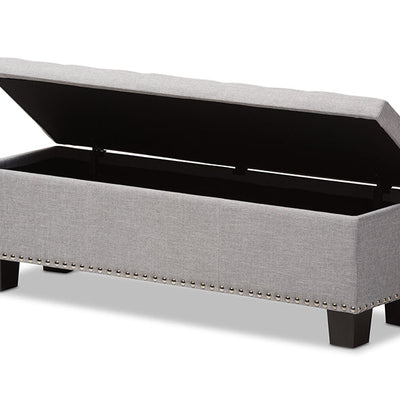 Baxton Studio Hannah Modern and Contemporary Grayish Beige Fabric Upholstered Button-Tufting Storage Ottoman Bench