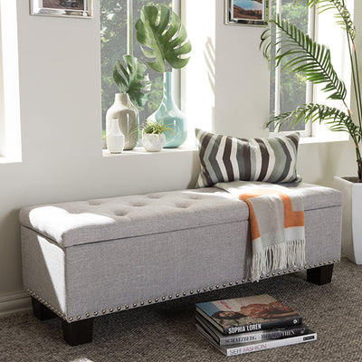 Baxton Studio Hannah Modern and Contemporary Grayish Beige Fabric Upholstered Button-Tufting Storage Ottoman Bench