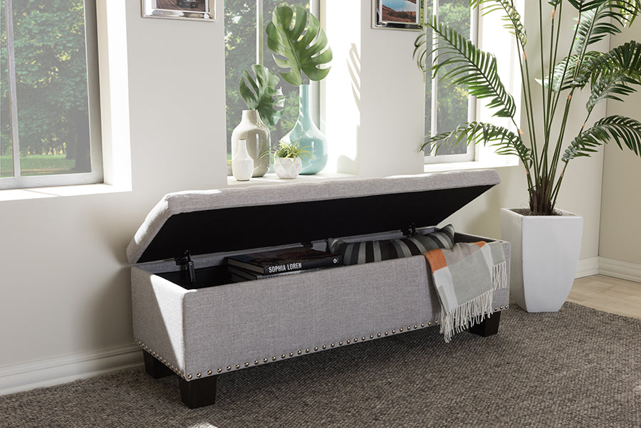 Baxton Studio Hannah Modern and Contemporary Grayish Beige Fabric Upholstered Button-Tufting Storage Ottoman Bench