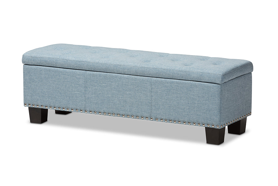 Baxton Studio Hannah Modern and Contemporary Light Blue Fabric Upholstered Button-Tufting Storage Ottoman Bench