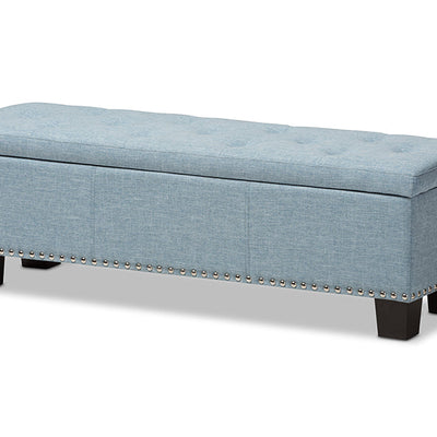 Baxton Studio Hannah Modern and Contemporary Light Blue Fabric Upholstered Button-Tufting Storage Ottoman Bench