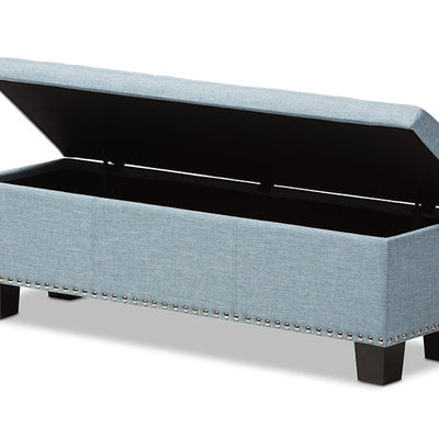Baxton Studio Hannah Modern and Contemporary Light Blue Fabric Upholstered Button-Tufting Storage Ottoman Bench