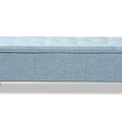 Baxton Studio Hannah Modern and Contemporary Light Blue Fabric Upholstered Button-Tufting Storage Ottoman Bench