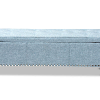 Baxton Studio Hannah Modern and Contemporary Light Blue Fabric Upholstered Button-Tufting Storage Ottoman Bench