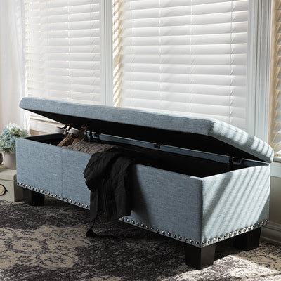 Baxton Studio Hannah Modern and Contemporary Light Blue Fabric Upholstered Button-Tufting Storage Ottoman Bench