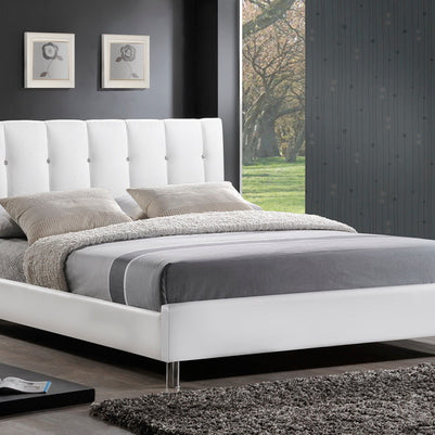 Baxton Studio Vino White Modern Bed with Upholstered Headboard - Full Size