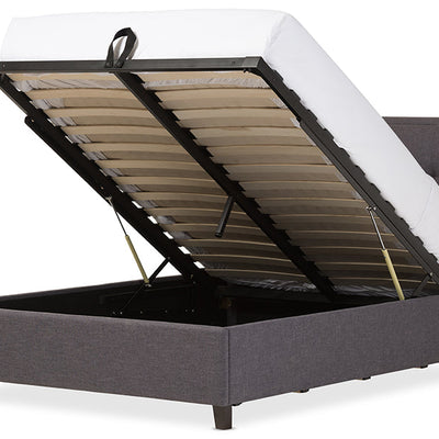 Baxton Studio Lea Modern and Contemporary Dark Grey Fabric Queen Size Storage Platform Bed