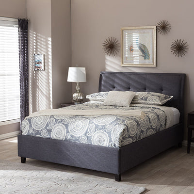 Baxton Studio Lea Modern and Contemporary Dark Grey Fabric Queen Size Storage Platform Bed