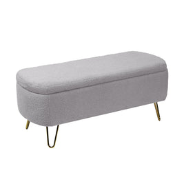 Grey Storage Ottoman Bench for End of Bed Gold Legs Modern Grey Faux Fur Entryway Bench