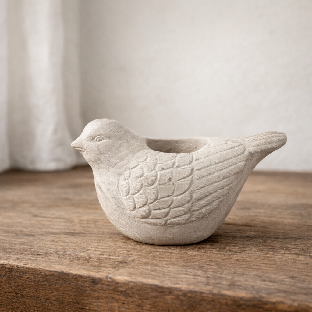 CEMENT BIRD CANDLE HOLDER