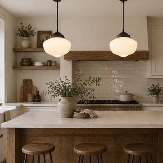 Modern Milk Glass Schoolhouse Pendant Light | 8