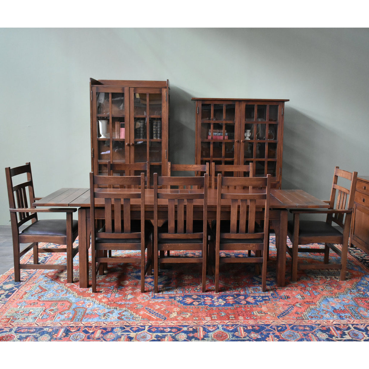 Set of 2 - Mission Oak & Leather Slat Back Dining Chair #401