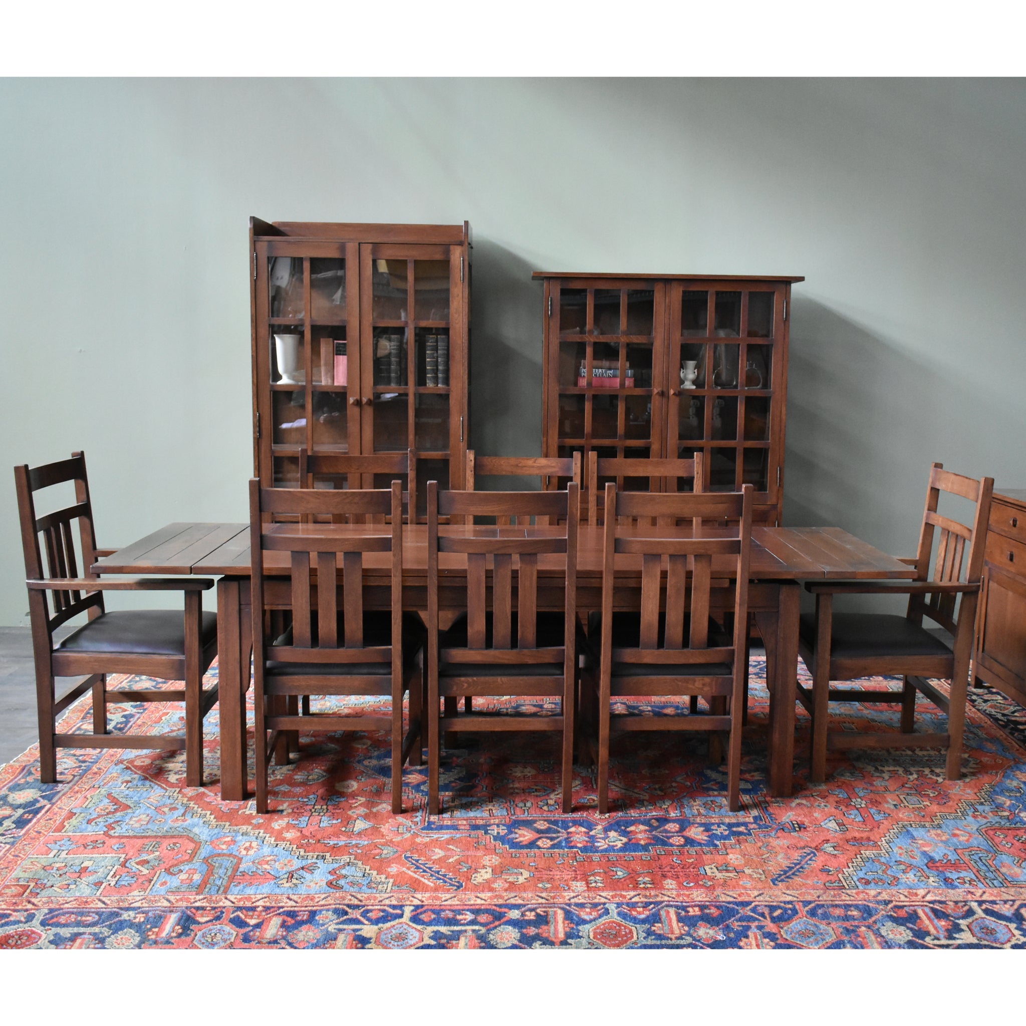 Set of 2 - Mission Oak & Leather Slat Back Dining Chair #401