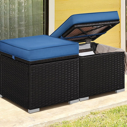 Costoffs 2PCS Rattan Storage Ottomans with Cushions – Outdoor Wicker Footstools & Side Tables for Patio, Garden & Balcony