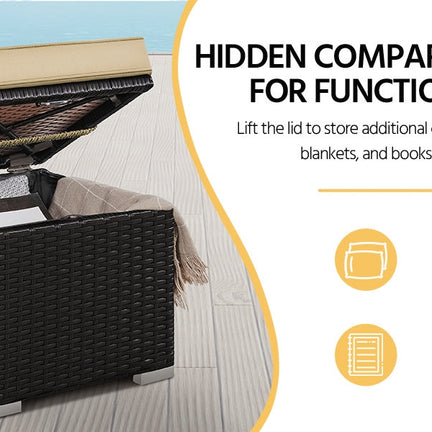 Costoffs 2PCS Rattan Storage Ottomans with Cushions – Outdoor Wicker Footstools & Side Tables for Patio, Garden & Balcony