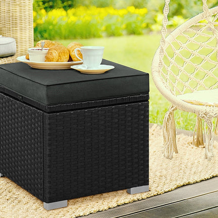 Costoffs 2PCS Rattan Storage Ottomans with Cushions – Outdoor Wicker Footstools & Side Tables for Patio, Garden & Balcony
