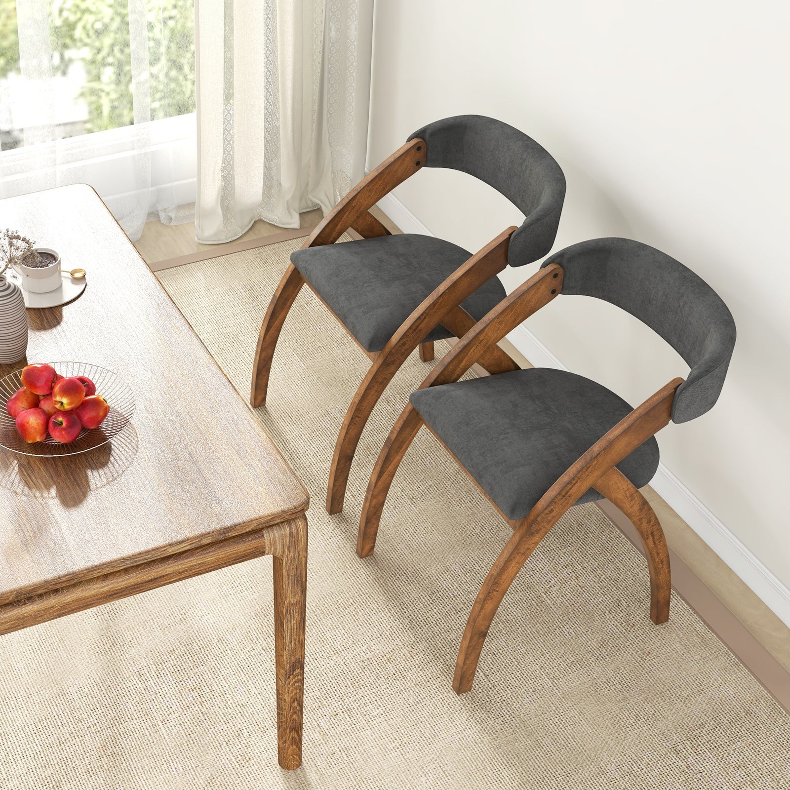 Dining Chair Set of 2 with Padded Cushion and Curved Back for Living Room-Walnut