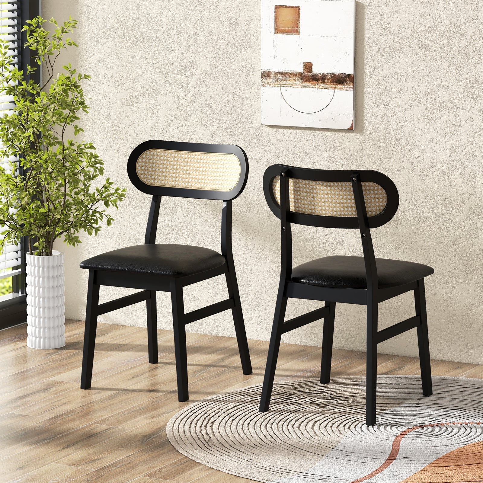 Indoor Mid Century Wood Dining Chairs Set of 2 for Dining Room