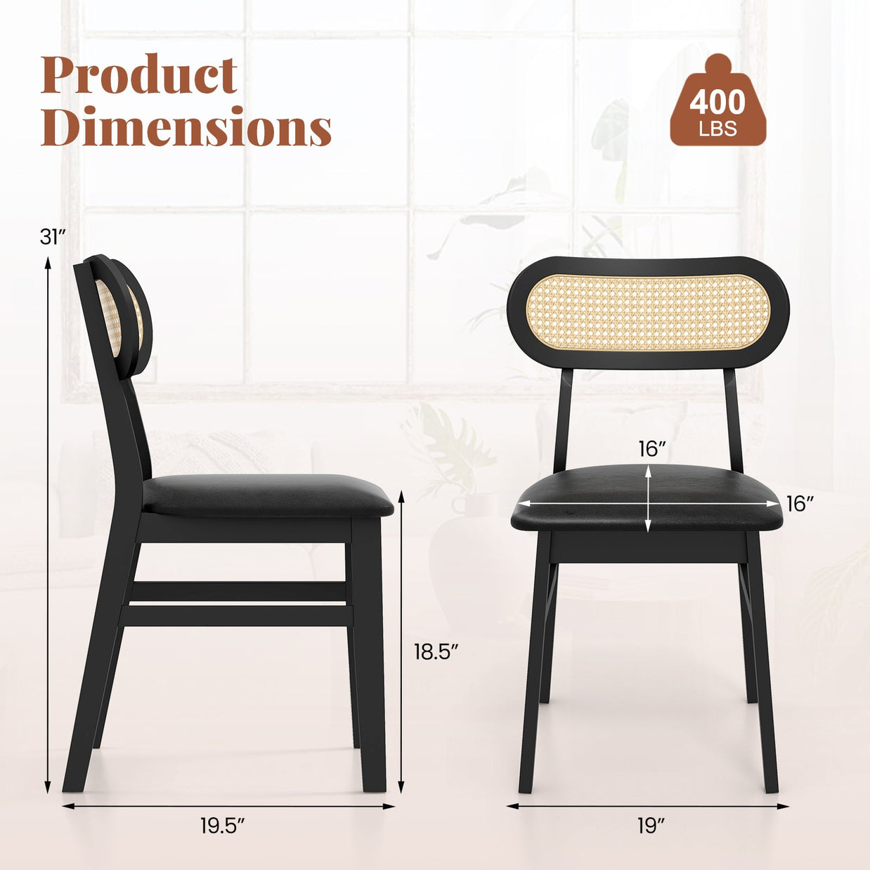 Indoor Mid Century Wood Dining Chairs Set of 2 for Dining Room
