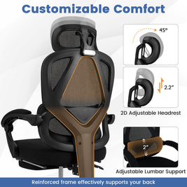 Ergonomic Office Chair High Back Mesh Desk Chair with Retractable Footrest-Black