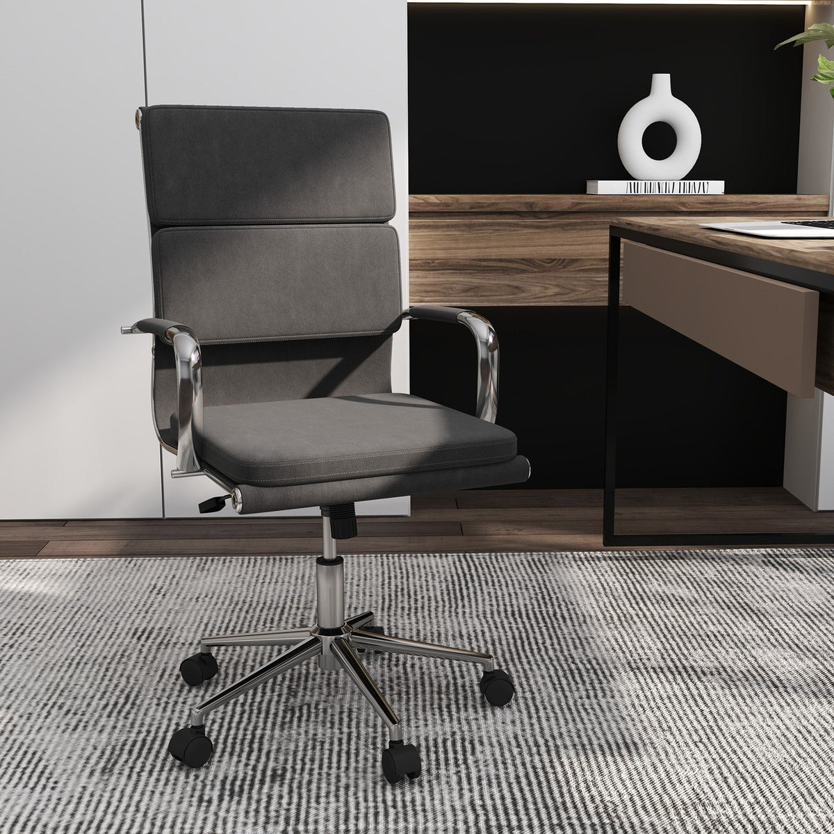 Ergonomic Office Desk Chair with Rocking Backrest and Height-adjustable Padded Seat-Gray