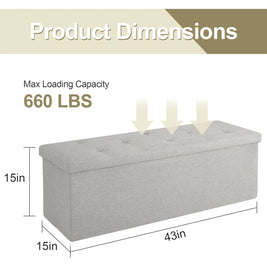 Light Grey Linen Upholstered Bedroom Living Room Entryway Storage Bench Ottoman