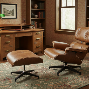 Luxury Lounge / Office Chair with Ottoman – Top Grain Leather