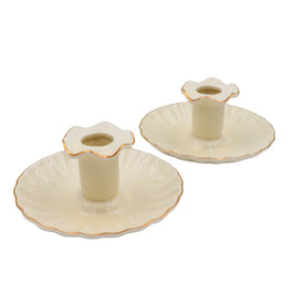 Gilded Cream Ceramic Candle Holders – Pair