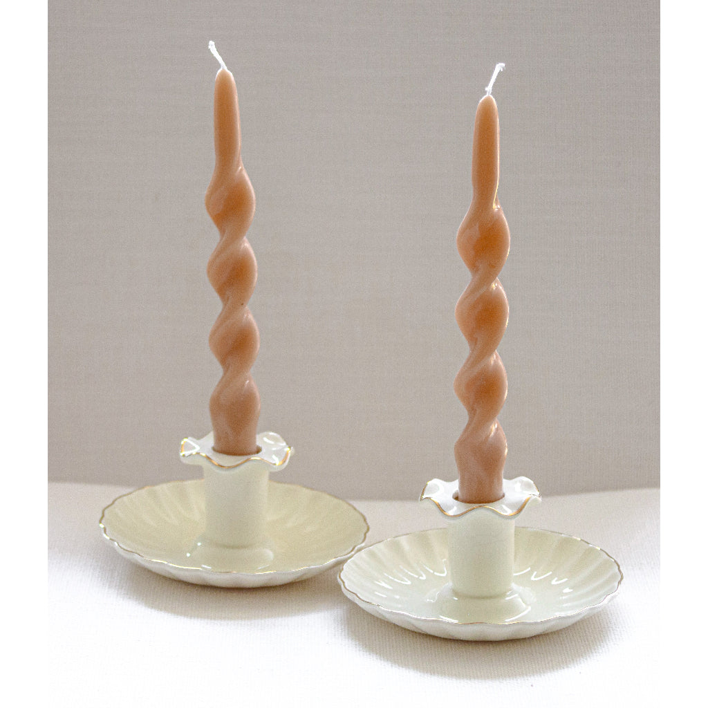 Gilded Cream Ceramic Candle Holders – Pair