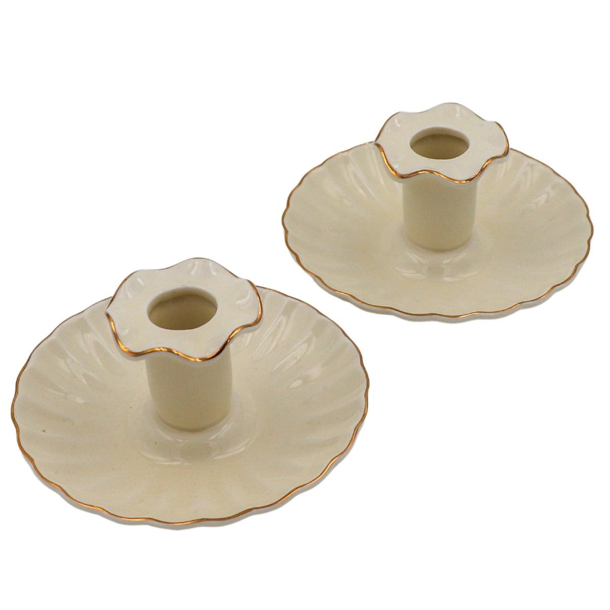 Gilded Cream Ceramic Candle Holders – Pair