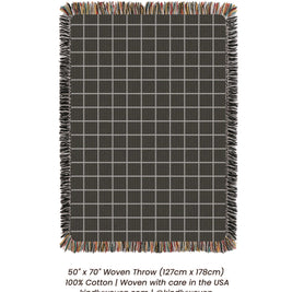 Greer Nocturne Charcoal Grid Jacquard Woven Throw Blanket, Reversible Cotton Throw, Made in USA