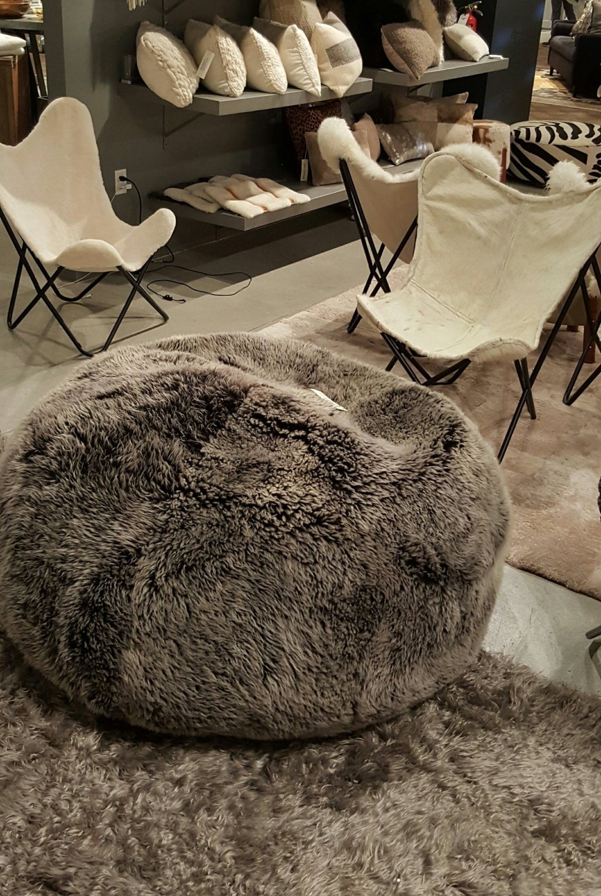 Sheepskin Long Hair Pouf