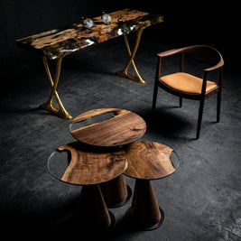 Mushroom Side & End table Made of Walnut and Epoxy Resin