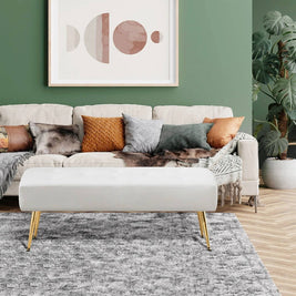 Modern Bed Bench Ottoman with White Ivory PU Leather Seat and Gold Metal Legs