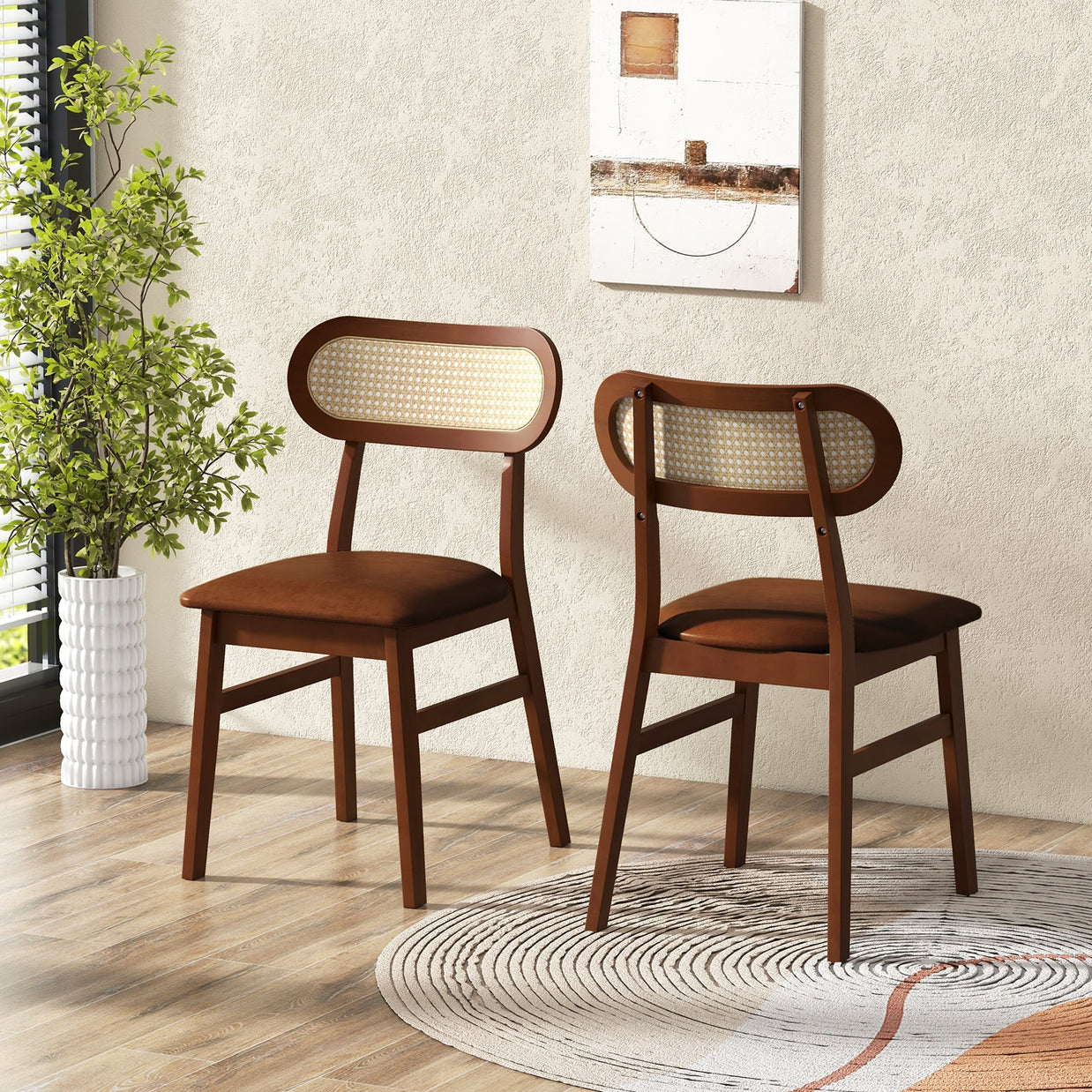 Indoor Mid Century Wood Dining Chairs Set of 2 for Dining Room