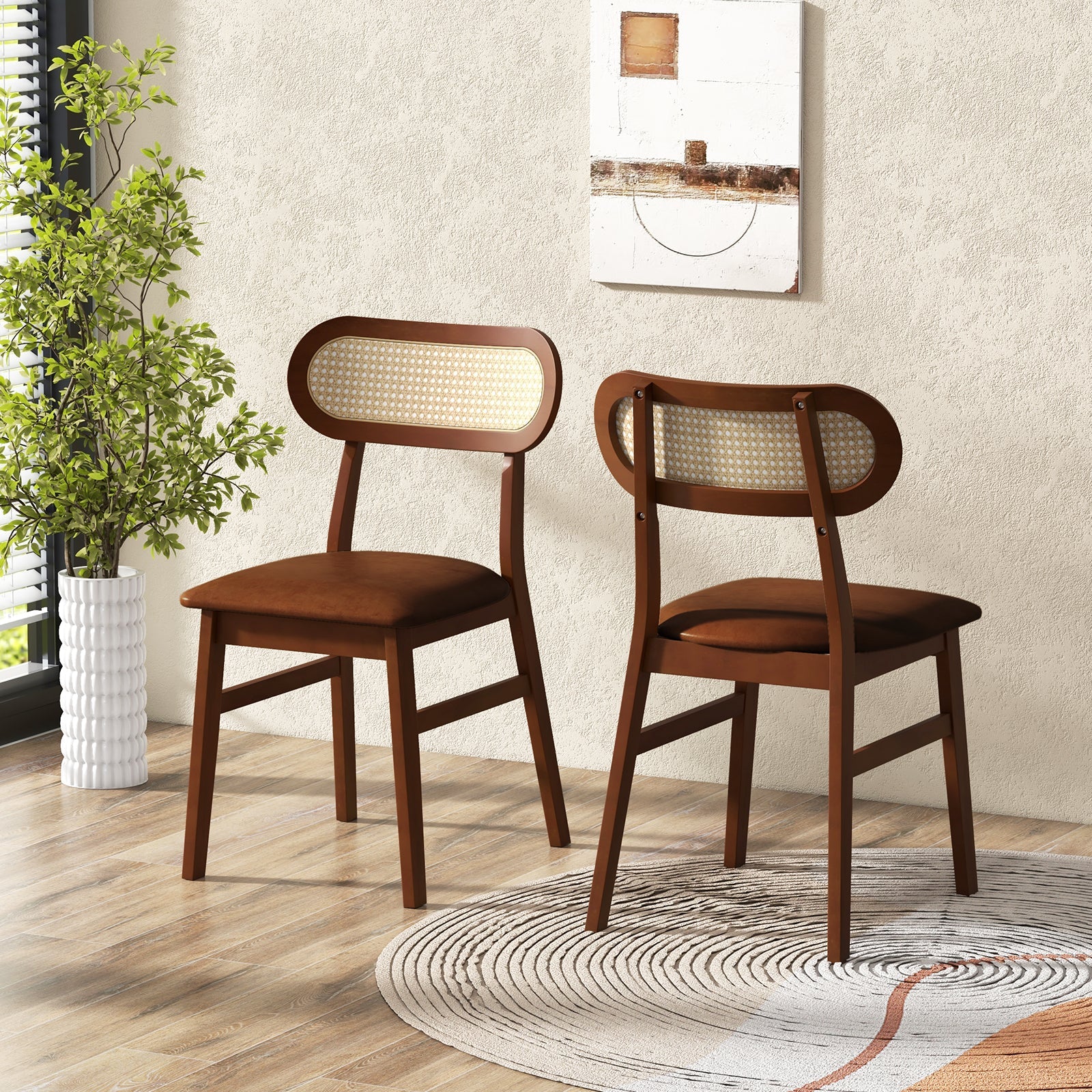 Indoor Mid Century Wood Dining Chairs Set of 2 for Dining Room