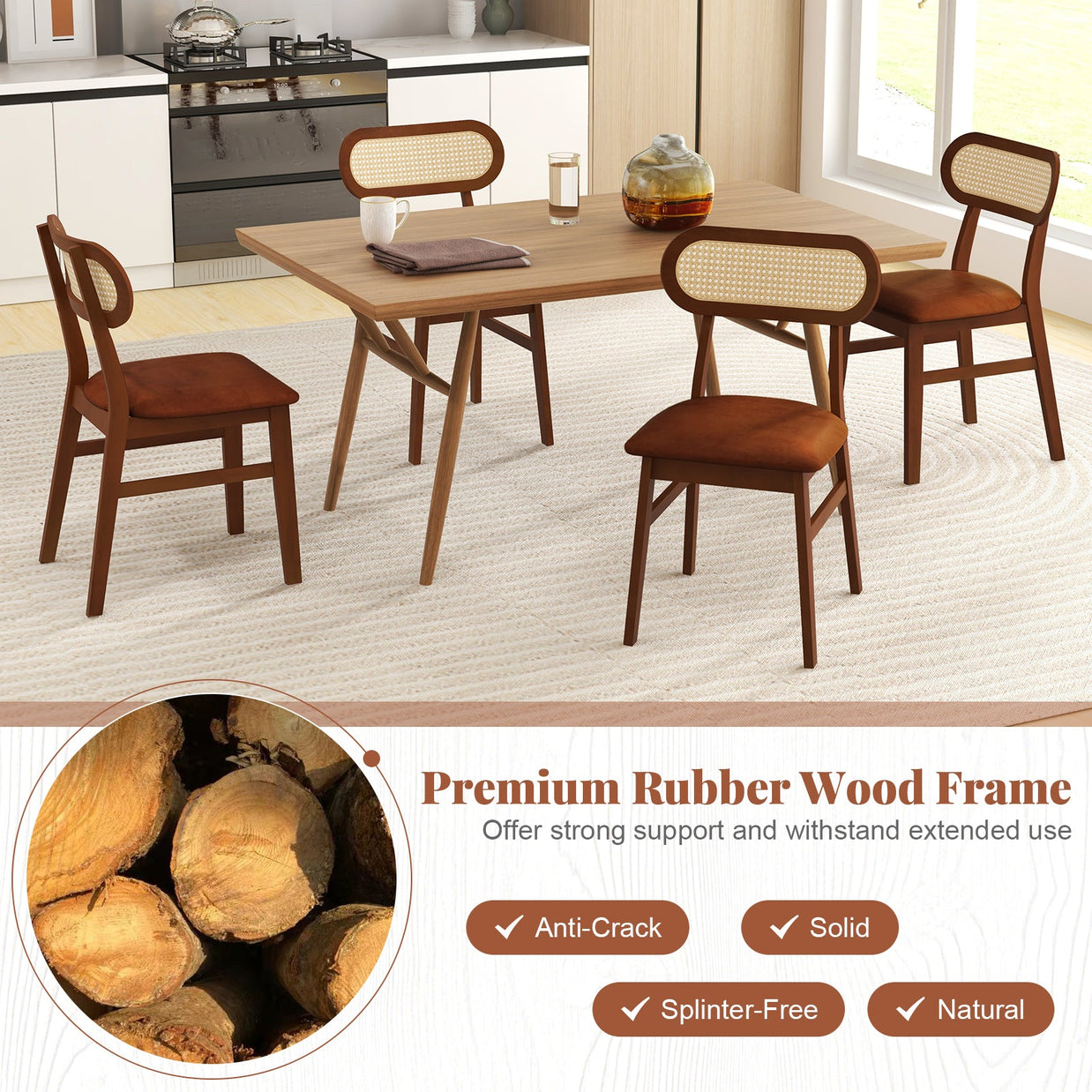 Indoor Mid Century Wood Dining Chairs Set of 2 for Dining Room
