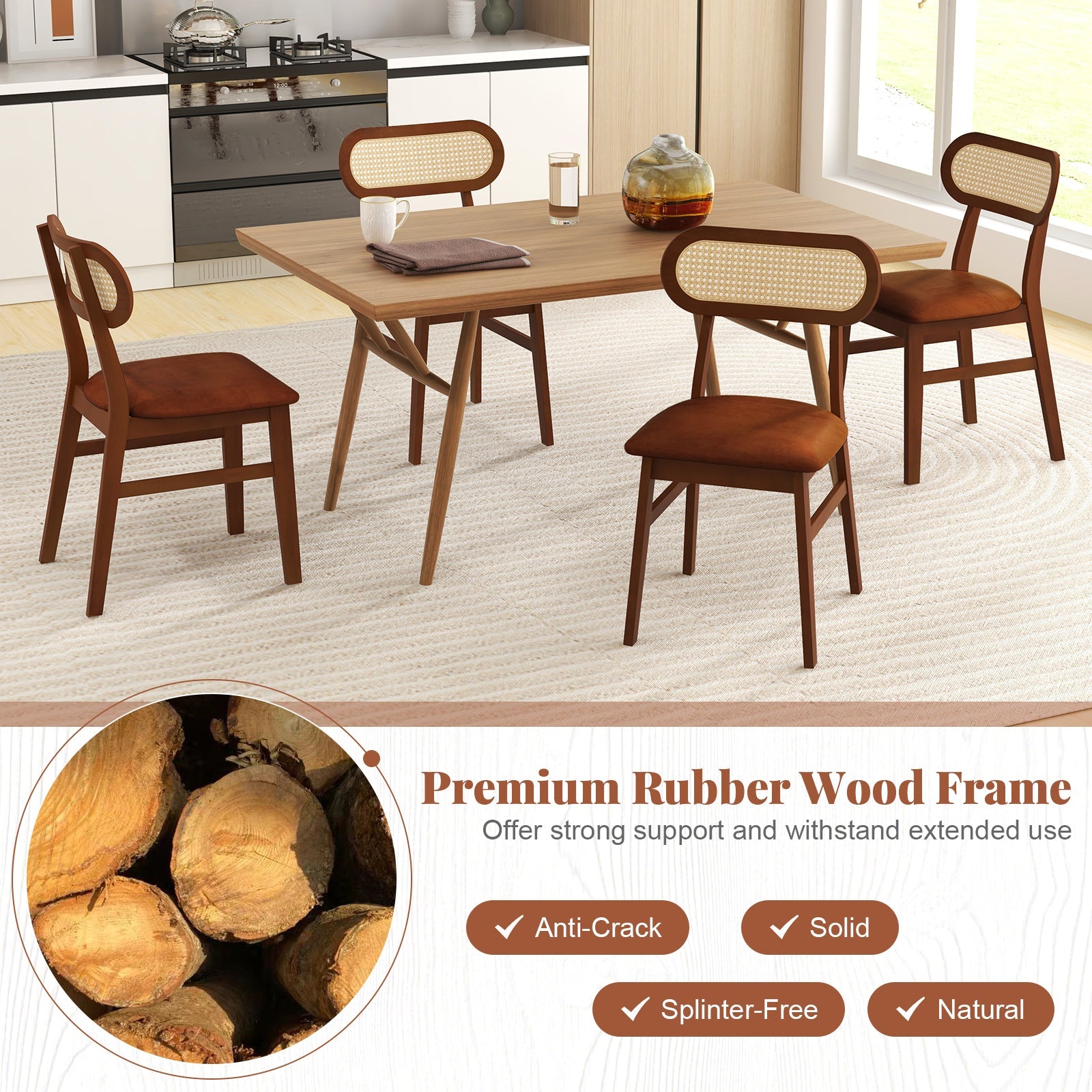 Indoor Mid Century Wood Dining Chairs Set of 2 for Dining Room
