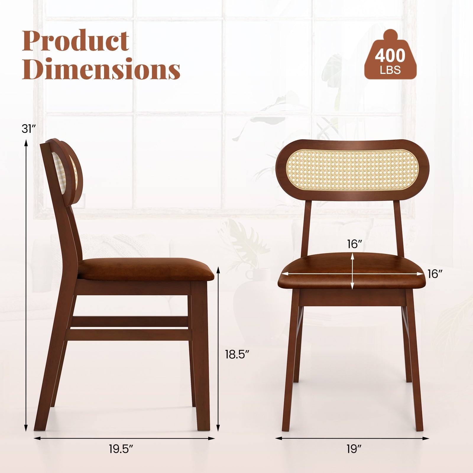 Indoor Mid Century Wood Dining Chairs Set of 2 for Dining Room