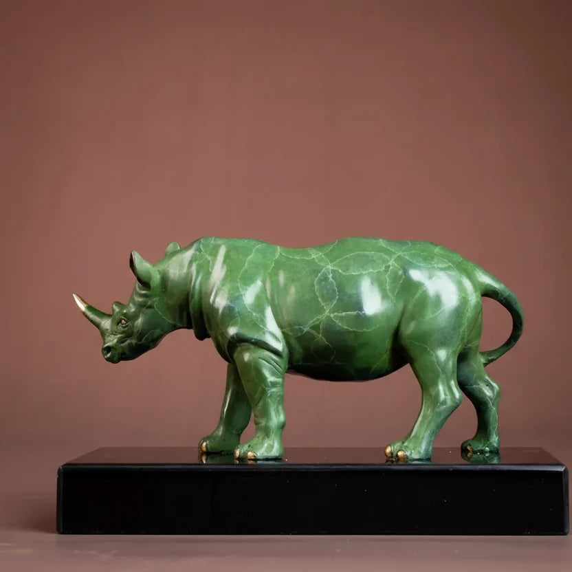 Luxury Green Rhinoceros Statue Decorative Animal Sculpture for Home & Office Decor