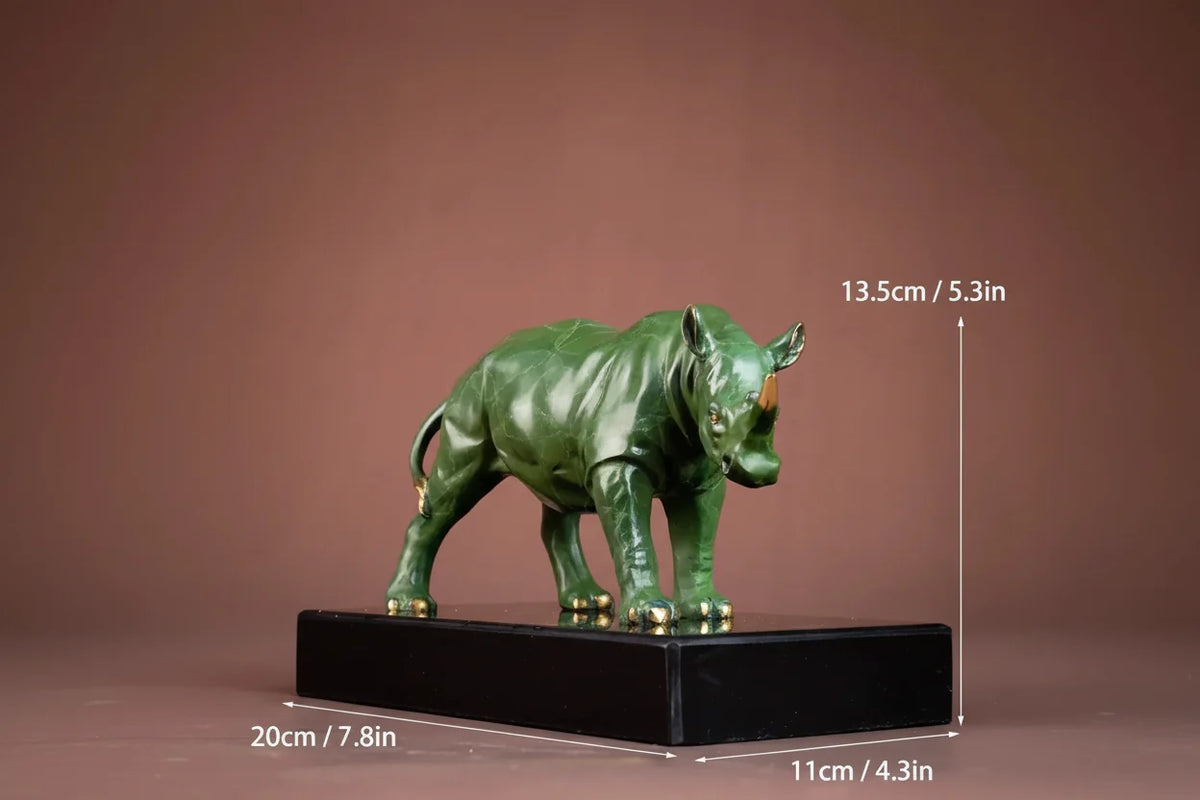 Luxury Green Rhinoceros Statue Decorative Animal Sculpture for Home & Office Decor
