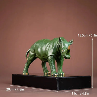 Luxury Green Rhinoceros Statue Decorative Animal Sculpture for Home & Office Decor