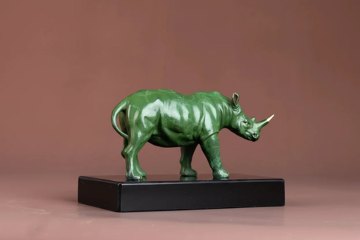 Luxury Green Rhinoceros Statue Decorative Animal Sculpture for Home & Office Decor