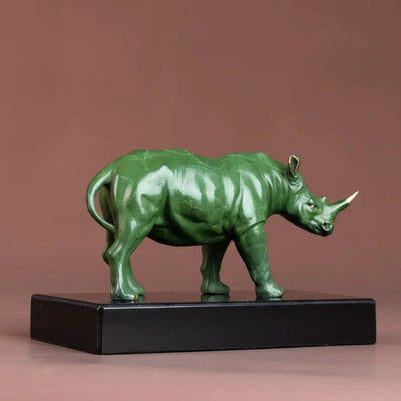Luxury Green Rhinoceros Statue Decorative Animal Sculpture for Home & Office Decor